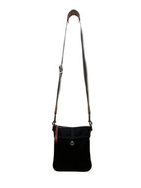 Coach Women’s Black Nylon Leather Adjustable Strap Zip Closure Crossbody Bag